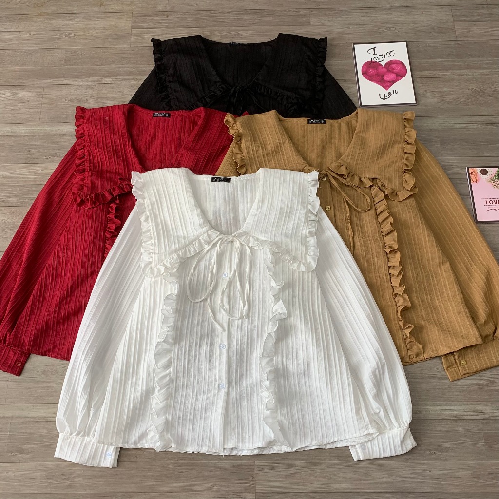 เสื้อเชิ้ตผู้หญิง 58 กก. - 95 กก. แขนแหลมน่ารักสําหรับสาวอวบ เอสเอ็ม146
