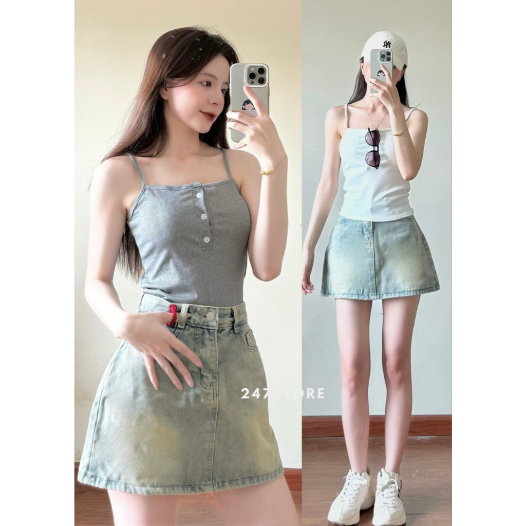 (ภาพจริง) เสื้อ 2 สายกระดุมหน้าพร้อมโฟมกระชับสัดส่วน - 247store - Ao2s1260_P10K7