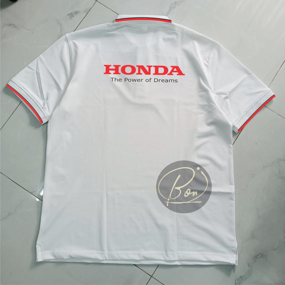 บอนช็อป94.Hcm - เสื้อโปโล HONDA สีขาวขลิบแดง เสื้อยืด HONDA-The Power of Dreams ทุกขนาด