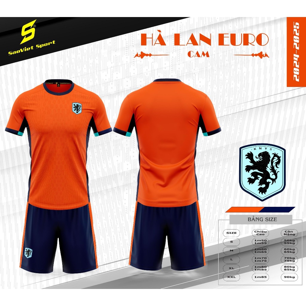 [รุ่นใหม่] เสื้อฟุตบอลดัตช์สีส้มผ้าเย็น - ชุดกีฬาผู้ชายและผู้หญิง