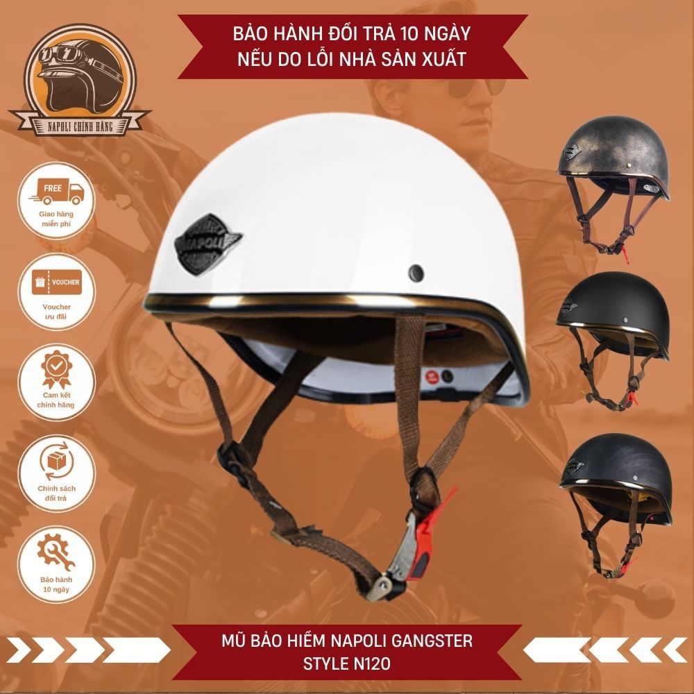 หมวกกันน็อค Napoli Half Head [GENUINE] - หมวกกันน็อค Napoli GANGSTER STYLE N120 1/2