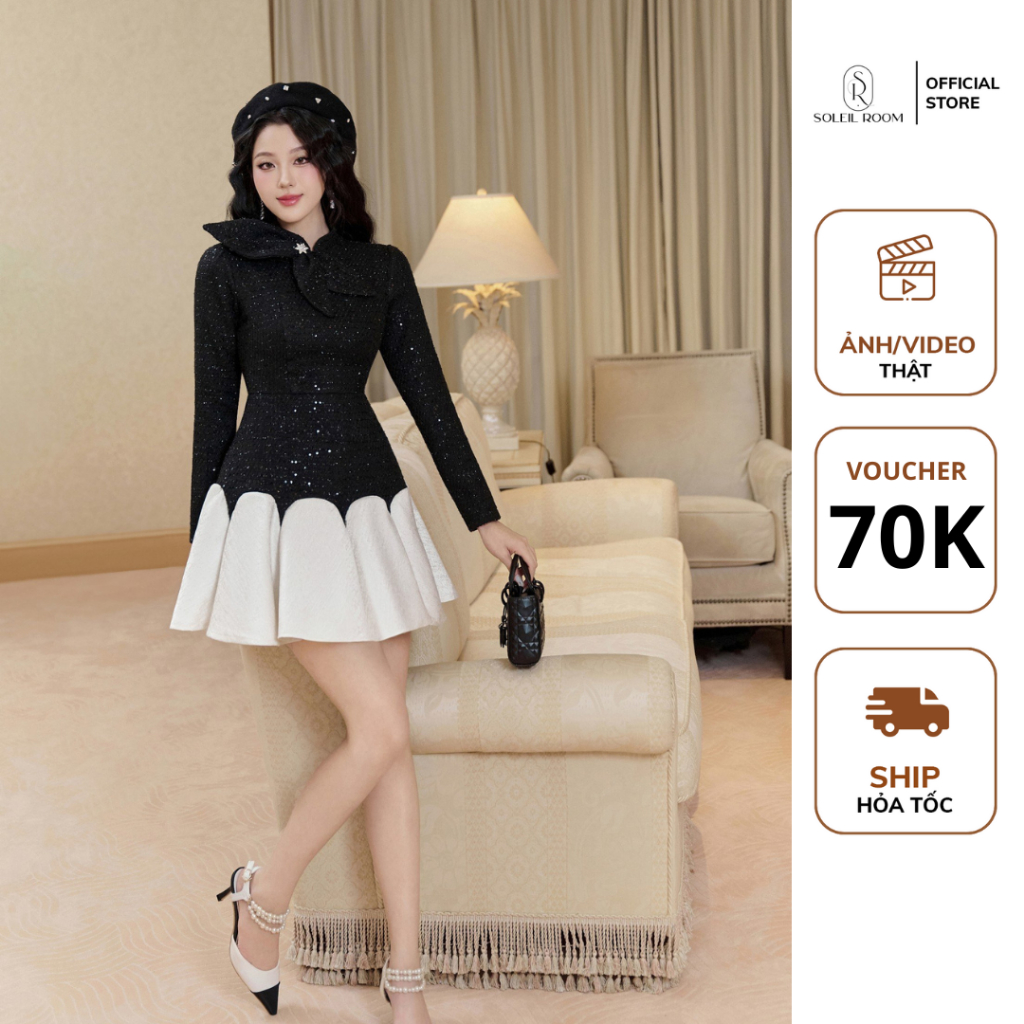 Soleil ROOM ชุดราตรีทวีดผู้หญิง Elegant ฤดูใบไม้ร่วงฤดูหนาวออกแบบชุด MAGGIE