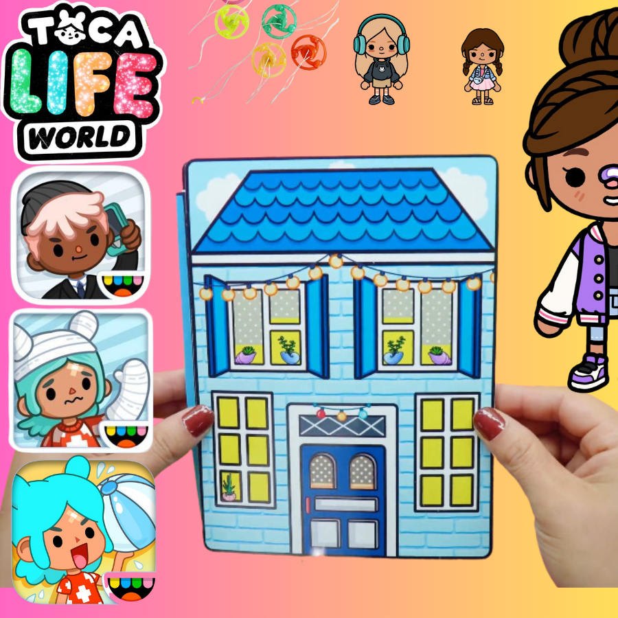 The Girl In the Blue House Handmade Paper Doll House Toy -