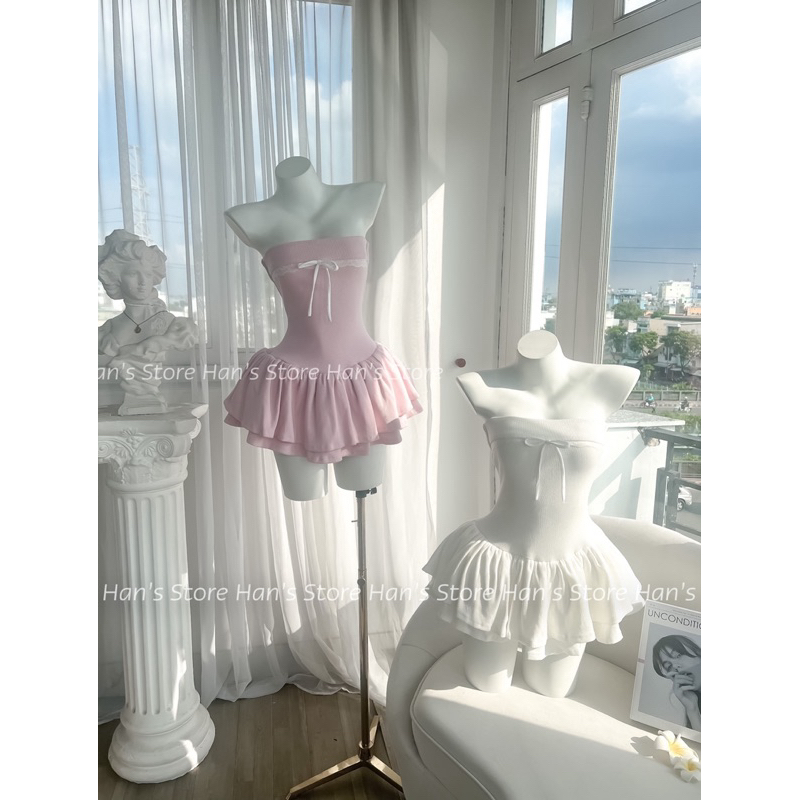 [HANS Store ]EXTREMELY BEAUTIFUL SUMMER TUPE DRESS WITH PANTS INSIDE (รูปถ่ายจริง)