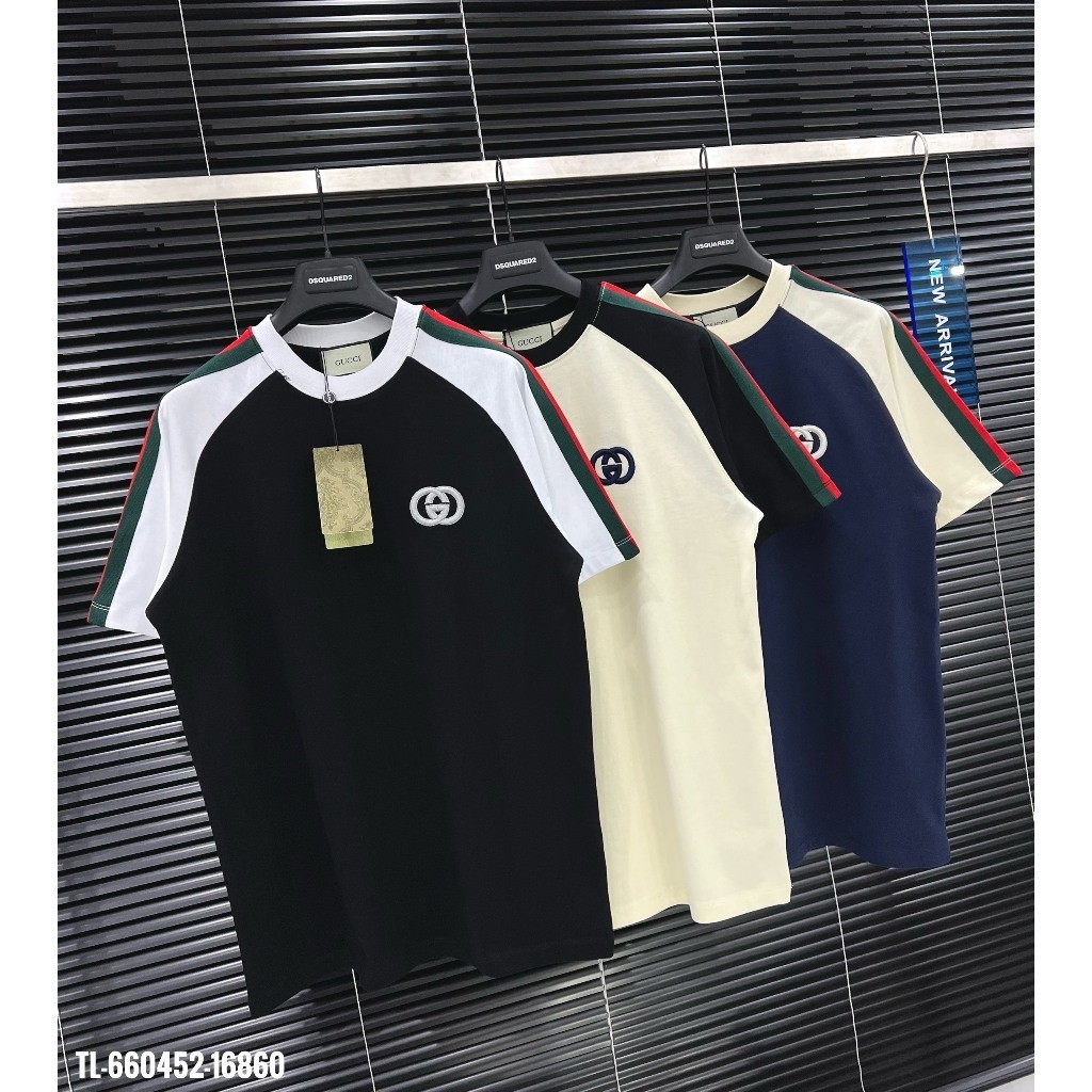 Guggi เสื้อยืดปักโลโก้ไหล่ลายผ้าฝ้าย 100% High-End 270gsm เทรนด์มาแรง 2024 CONE.club