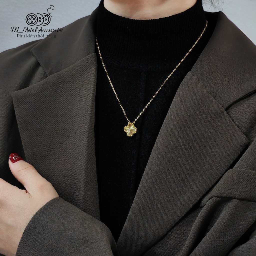 สร้อยคอโคลเวอร์สี่ใบ (หิน) คุณภาพสูงชุบทองไทเทเนียมทนทานสแตนเลส CJG-5240, ssl_accessories
