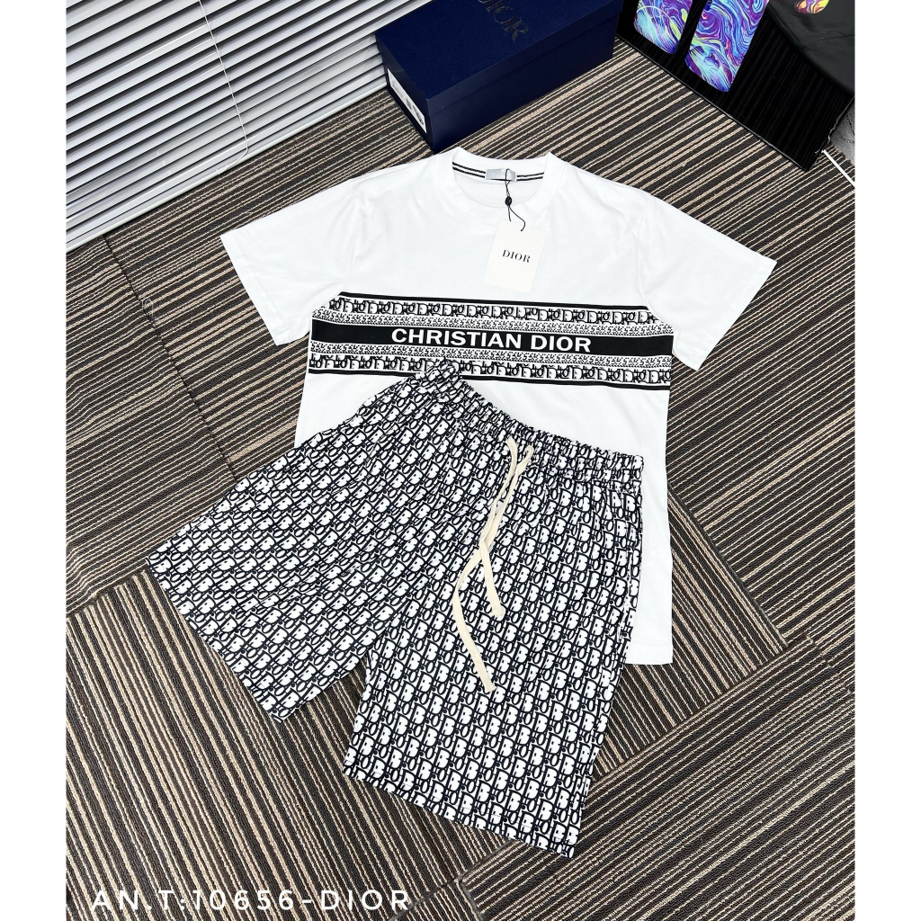 Dior Mens Sports Set Short Sleeve Standard Form - เสื้อผ้าผู้ชาย Dior Pattern Breathable Cotton 2024