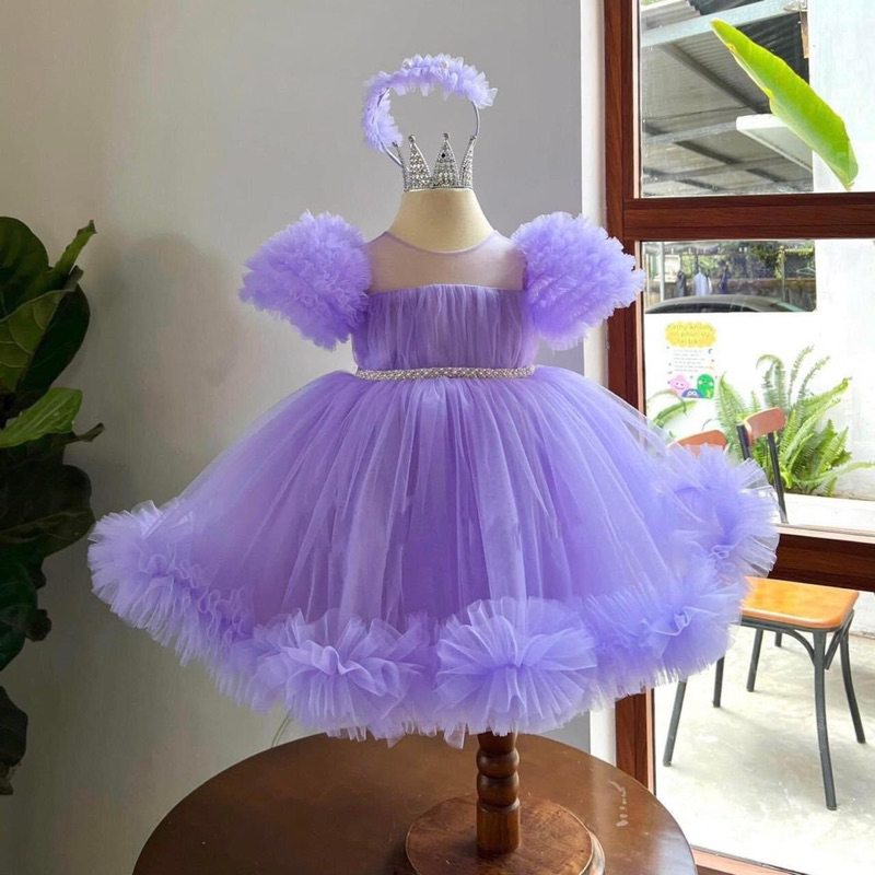 ชุดเจ้าหญิงเด็กผู้หญิงชุดเจ้าหญิงแขนพัฟสีม่วงสวยมากสําหรับเด็กทารกกับ ความต้องการ73