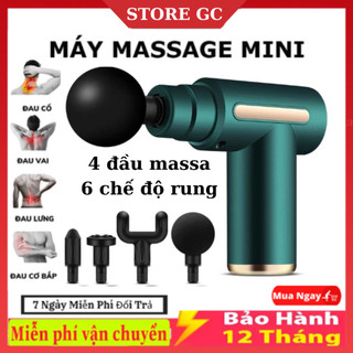 Máy Massage Cầm Tay Mini Đấm Lưng Mát Xa Trị Liệu Cổ Vai Gáy Có 4 Đầu Massa 6 Chế Độ Rung, Sạc USB