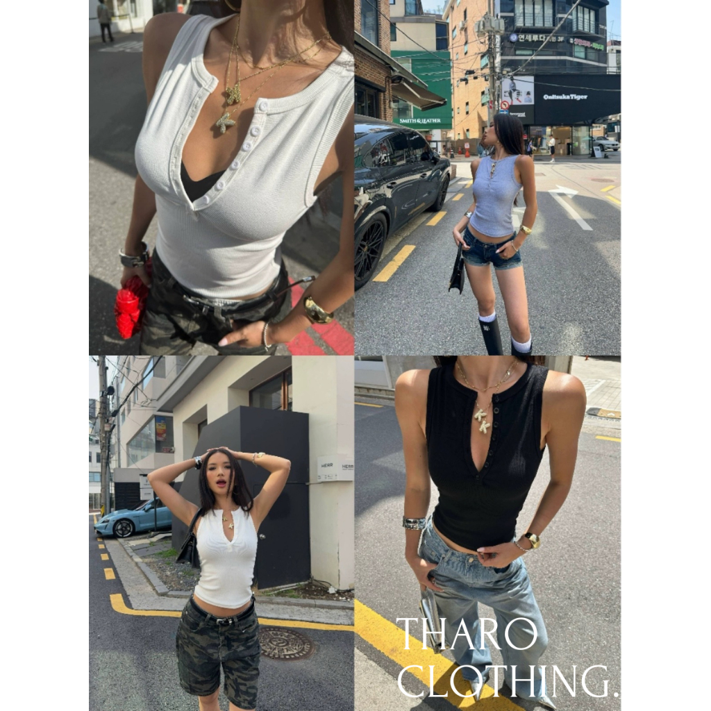 SN เสื้อกล้ามติดกระดุมคอปกยาว - Taro Clothing [AO00193]