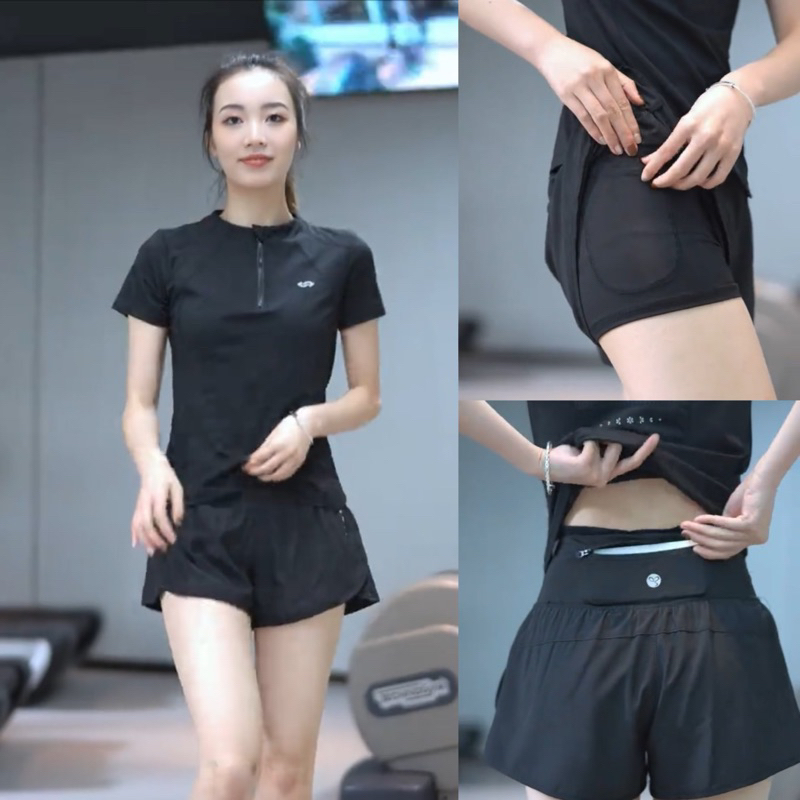 ชุดเสื้อวิ่งโยคะยิมผู้หญิงพร้อมกระเป๋าซิปชุดยิมแอโรบิคคุณภาพสวยงาม