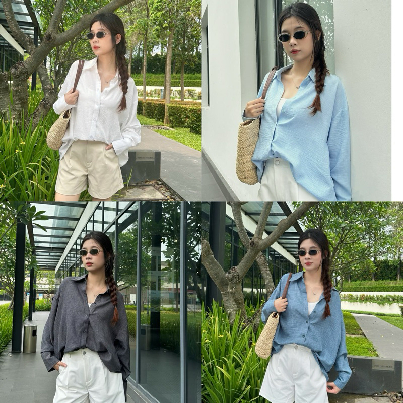 MEELY เสื้อเชิ้ตผู้หญิงแขนยาวทรงโอเวอร์ไซส์ วัสดุไร้ริ้วรอย - THE BASIC SHIRT