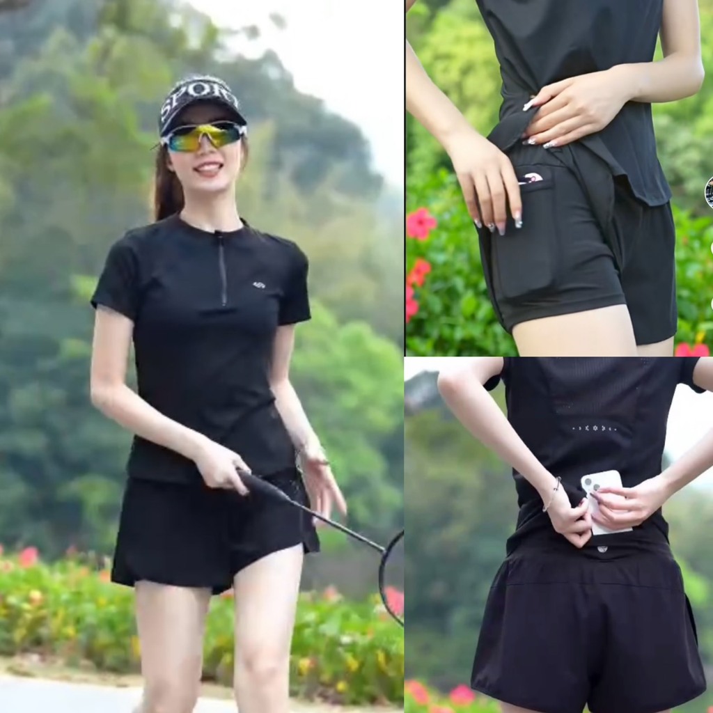 ชุดกางเกง ยิมผู้หญิง แบบซิป ชุดยิมโยคะแอโรบิค พร้อมผ้ายืด 4 ทางคุณภาพสวยงาม