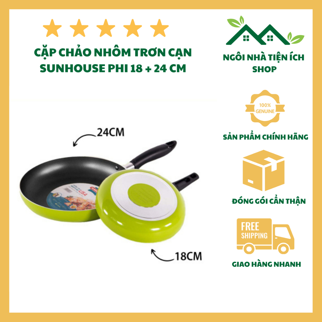 SUNHOUSE CT18HK + CT24HK ชุดกระทะอะลูมิเนียมธรรมดา ขนาด 18 ซม. และ 24 ซม. เหมาะสําหรับใช้ครอบครัว