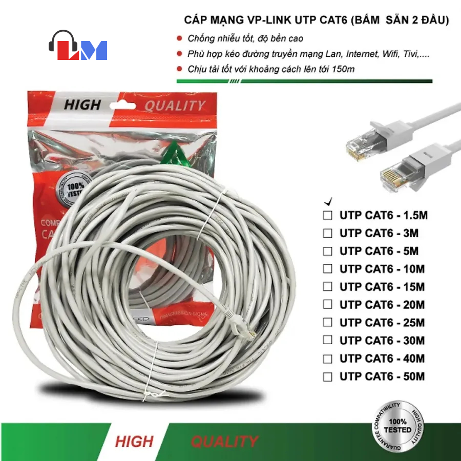 สายเคเบิลเครือข่าย (สายสีเทา) Pre-punched CAT5E AD-Link/ VP-LINK 6E. 50m/ 40m/ 30m/ 20m/ 15m/ 10m/ 5