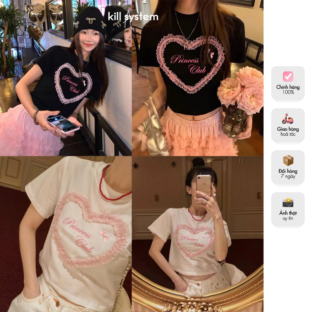 เสื้อทีเด็กหัวใจและลูกไม้ระบบฆ่าในยางยืดยืดเจ้าหญิงคลับ