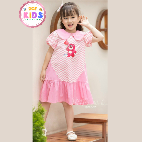 Strawberry BEAR DRESS FOR GIRLS ROUND NECK JUNE WITH LOVE 15-40KG- 2CE.KIDS