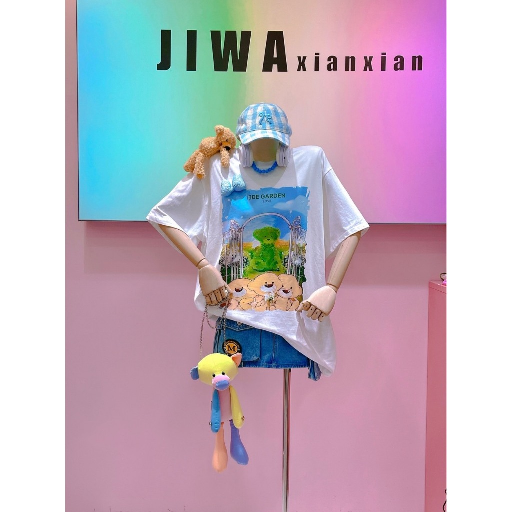 เสื้อยืดหมี Jiwa XIANXIAN - แฟชั่นผู้หญิงน่ารักและหวาน