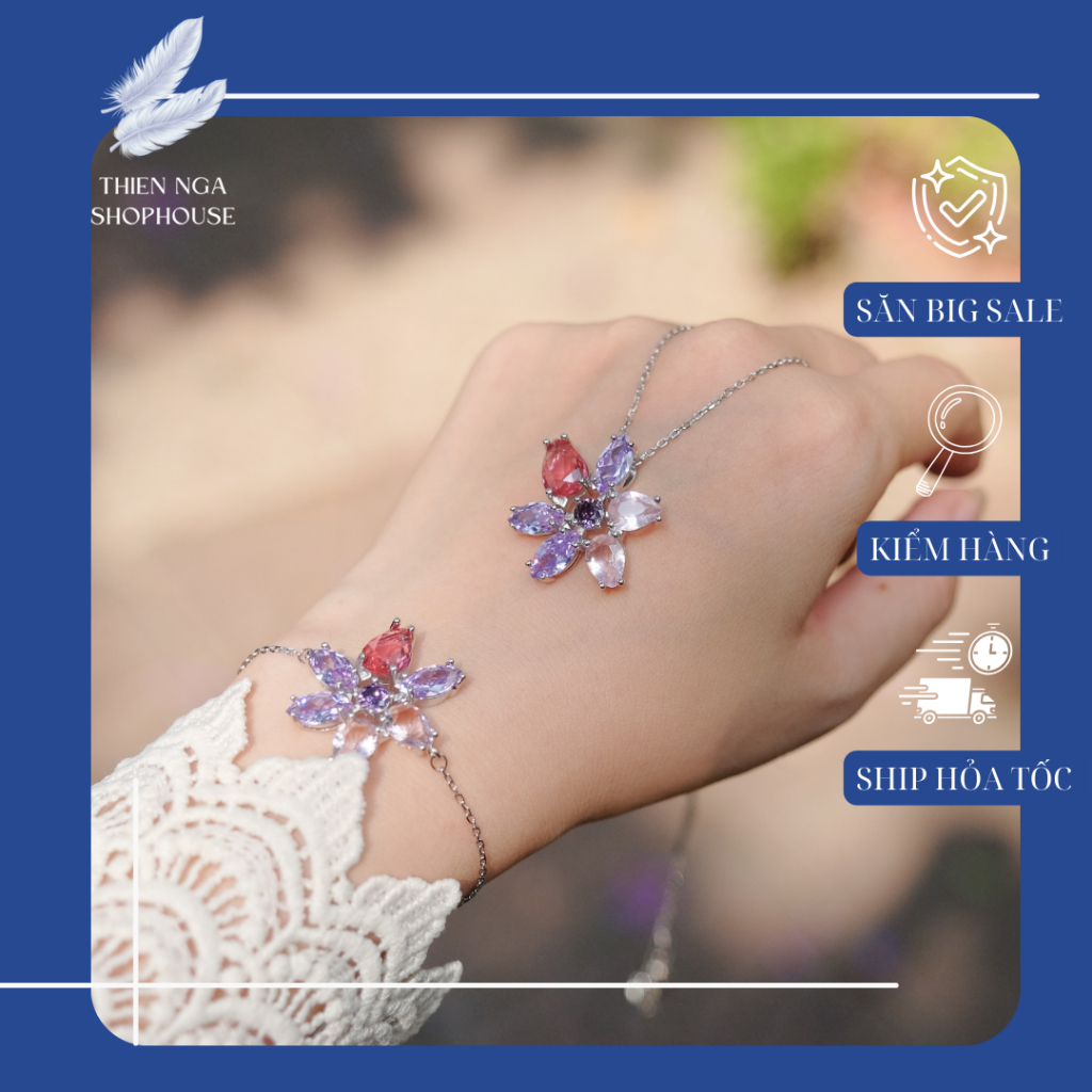 สร้อยคอ Swarovski สร้อยคอสีชมพูสีม่วง GEMA หรูหราและประณีต Fullbox_thien_nga_veet_nam