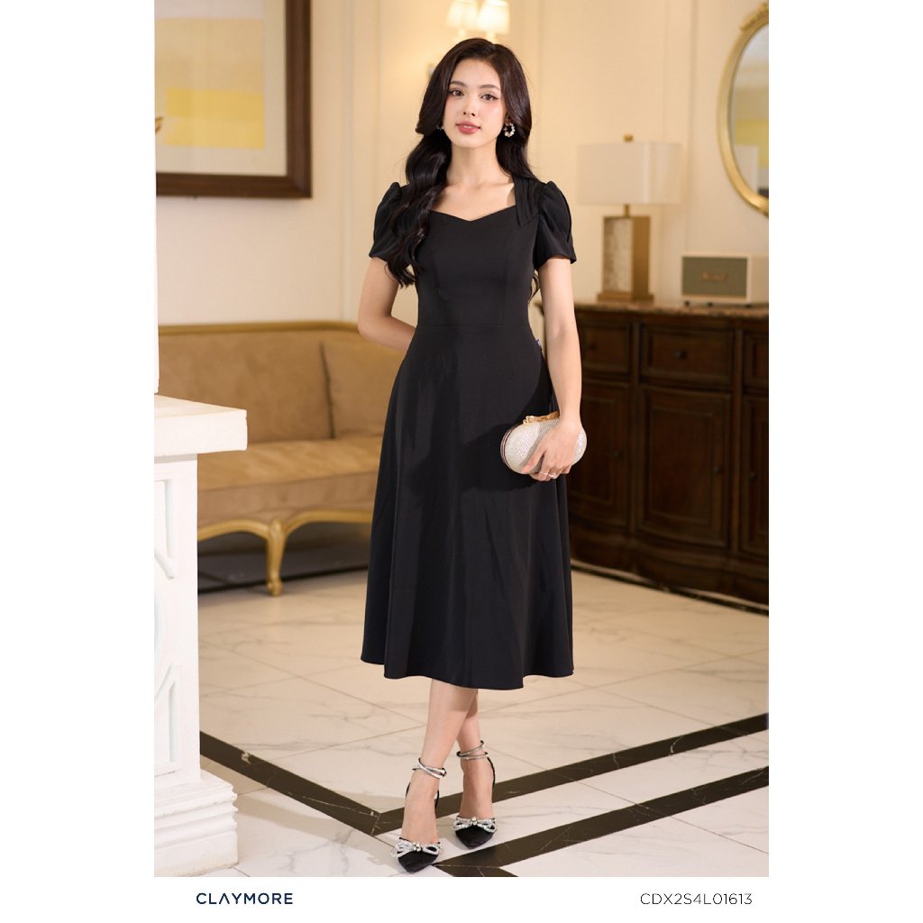 เดรสบานสีดําแขนกุหลาบ - ดีไซน์คอหัวใจหรูหราระดับไฮเอนด์ CLAYMORE MS CDX2S4L01613
