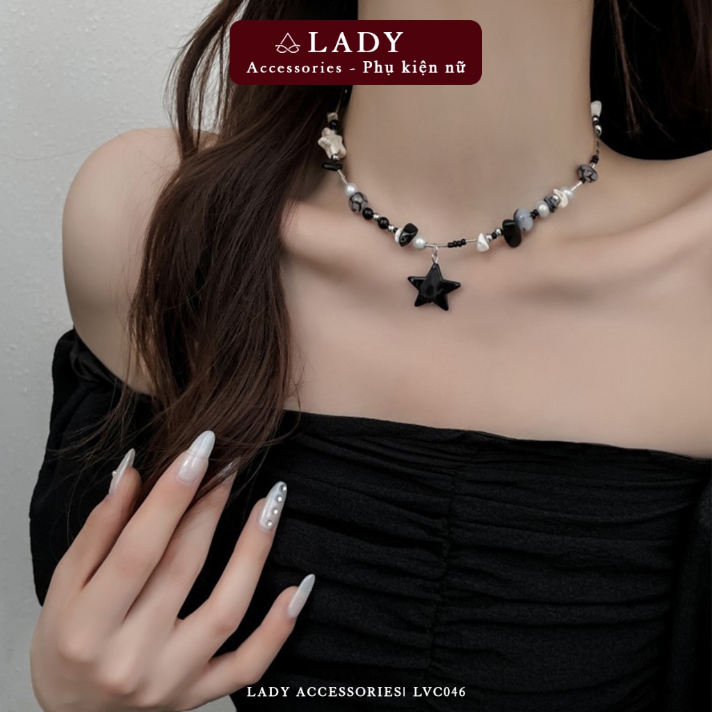 สร้อยคอแฟชั่นมุกสีดําและสีขาวรูปดาวสําหรับผู้หญิง Lady Accessories - LVC046