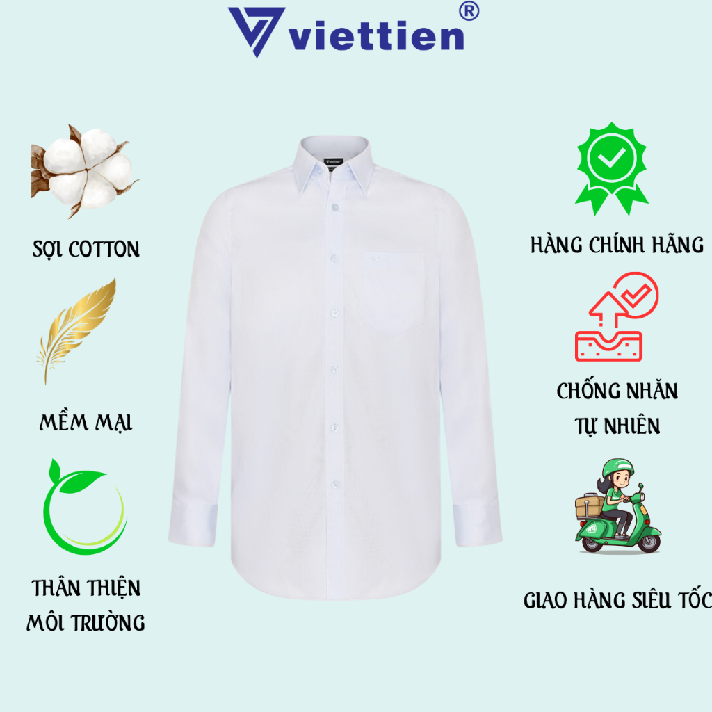เสื้อเชิ้ตผู้ชาย VIET TIEN - ผ้าคอตตอน - สีขาว - ฟอร์มปกติ - 1Q0693NR1/LB81