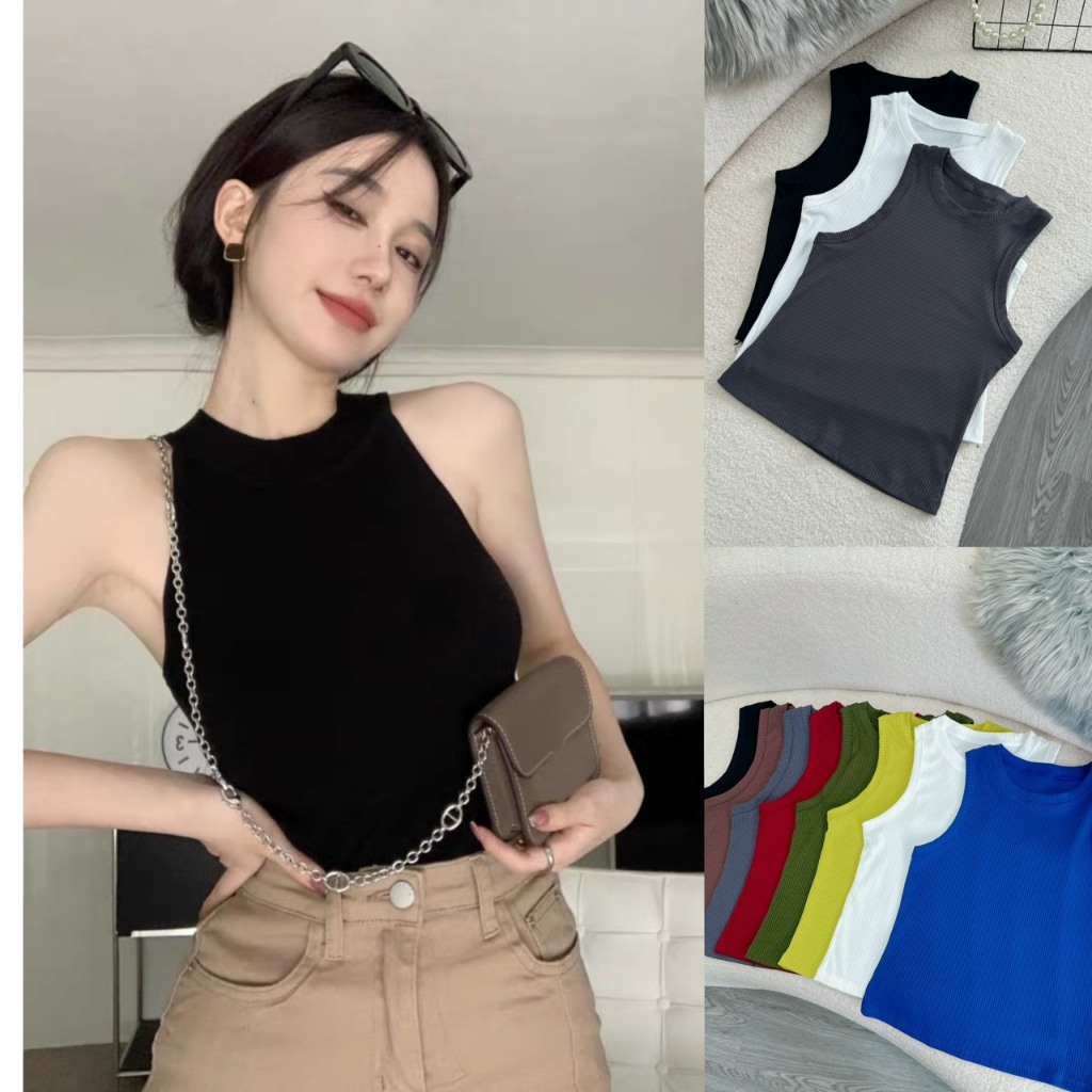 เสื้อกล้ามคอกลม แฟชั่นไซส์ใหญ่ ผ้าจั๊มยืดสุดหรู สไตล์บุคลิกฮอตเทรนด์สาวอวบ ก8
