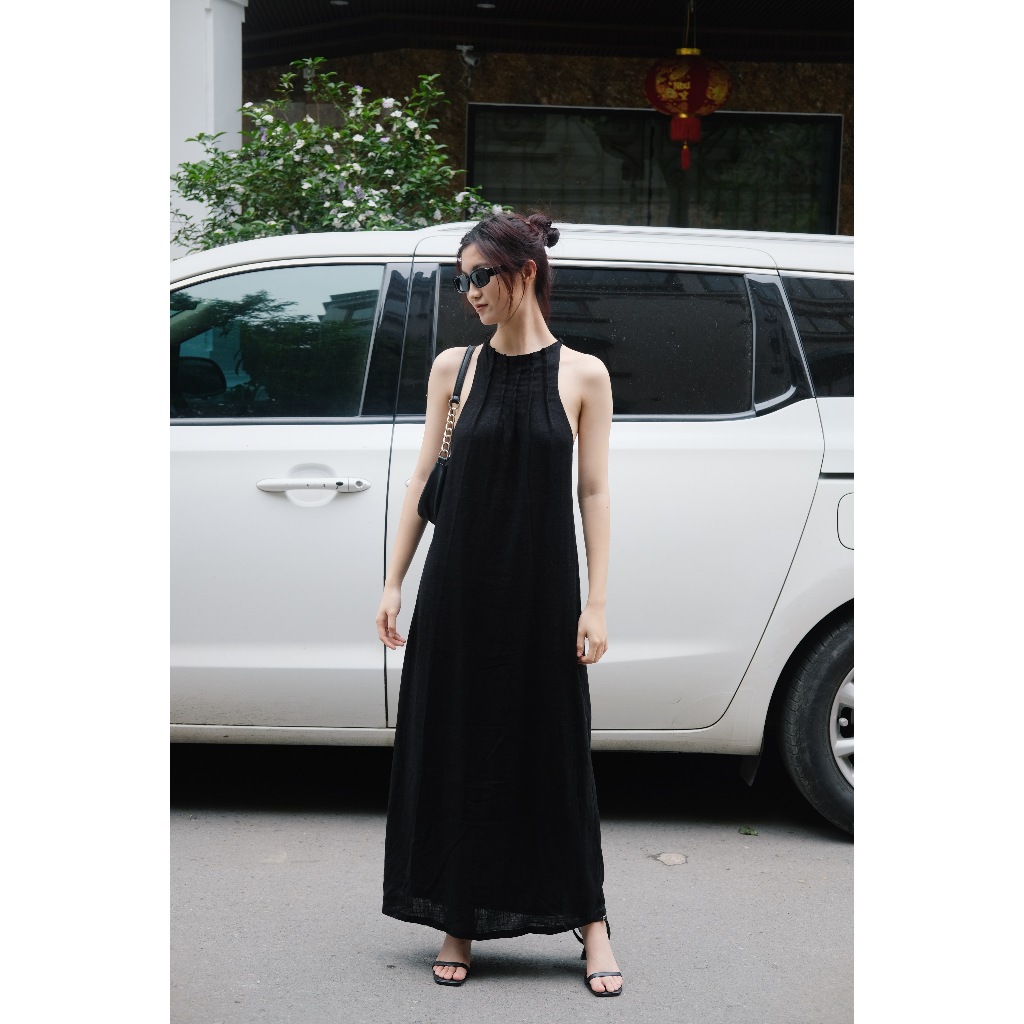เดรสลินินแซนด์มีสายเดี่ยว ดีไซน์หลังบิด ทรงตรงยาว | ทันเบ้ ท้องถิ่น ราคาถูก Shopee Lazada