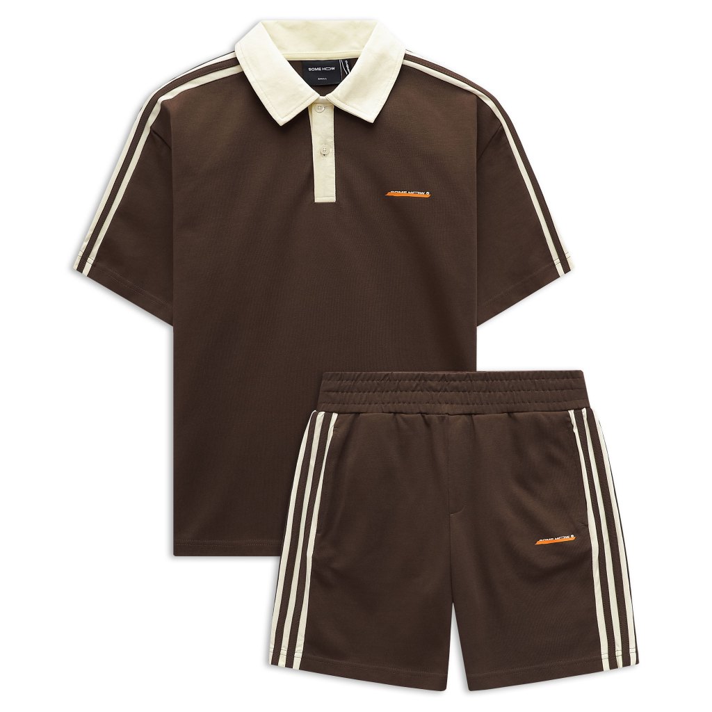 ชุดโปโลบราวนี่ครีมไลน์แบบสั้นสําหรับผู้ชาย 360GSM ผ้าคอตตอน 360GSM ใส่สบาย, SB0033, SOMEHOW