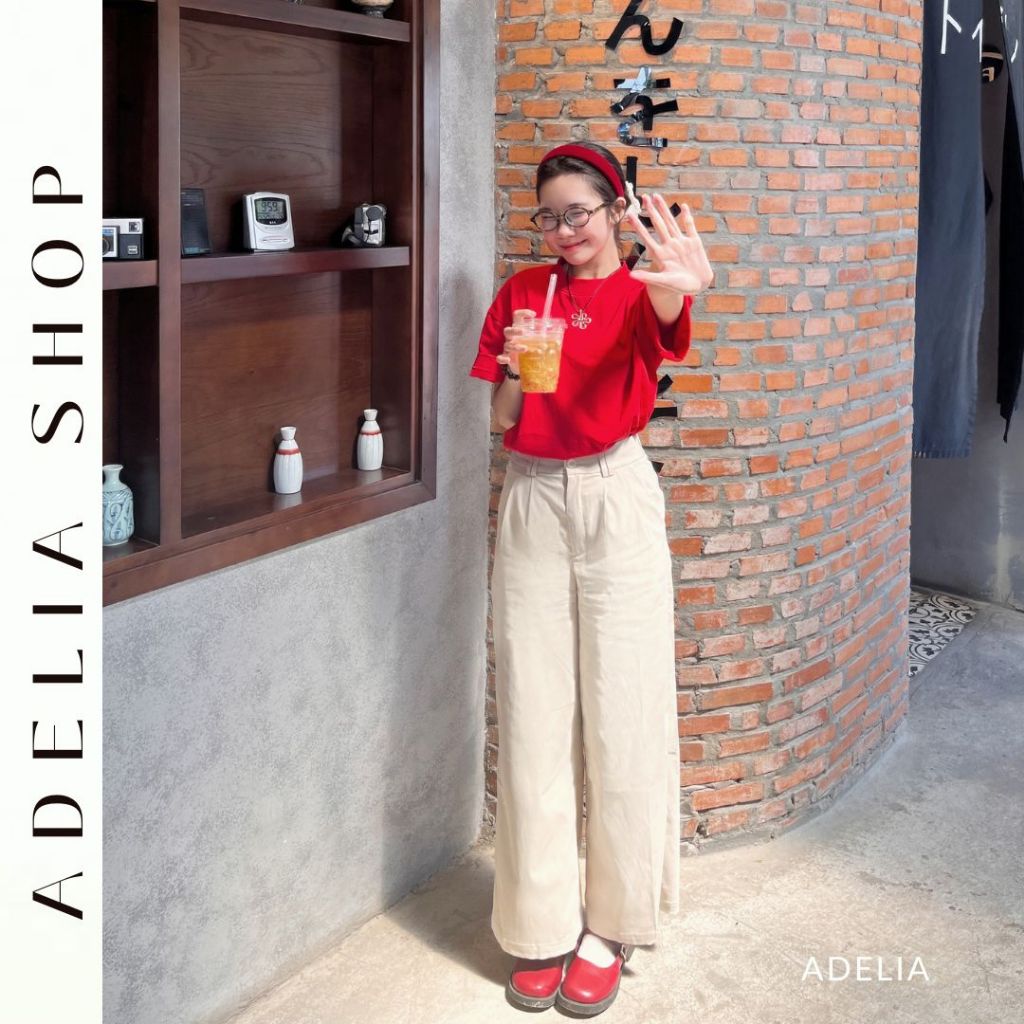 ADELIAADELIA Cool Soft Wide Leg Khaki Pants.Shop DH595