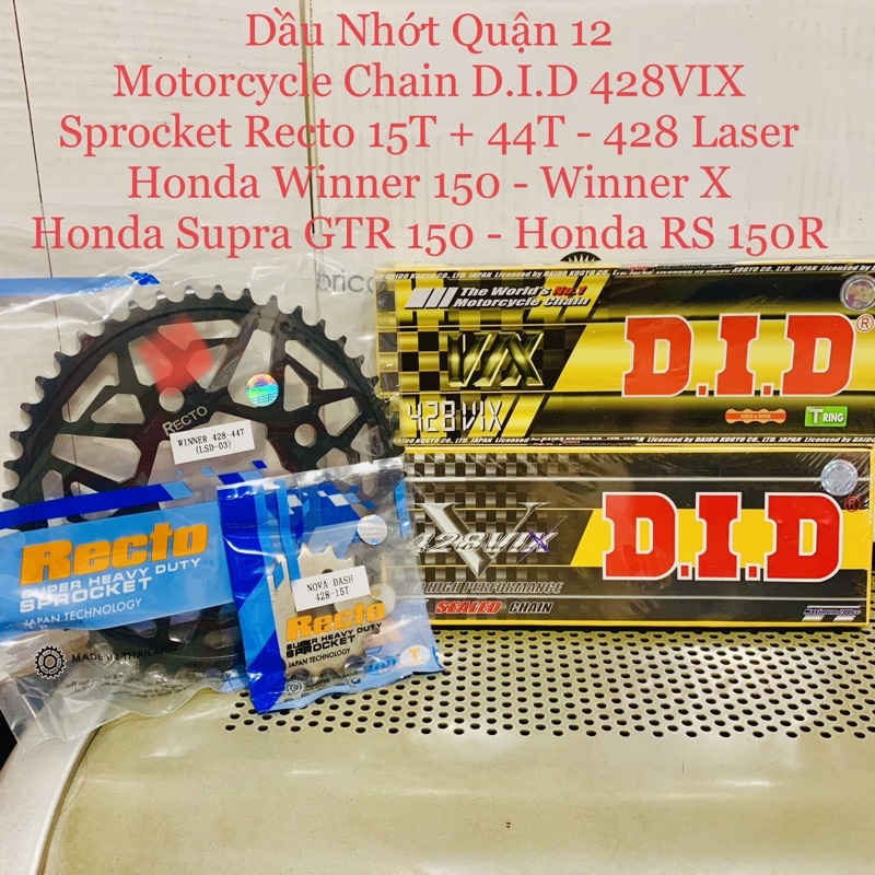 Honda Winner Bộ Nhông 15T Dĩa 44T Laser Recto + Sên D.I.D 428VIX Oring Sealed Chain