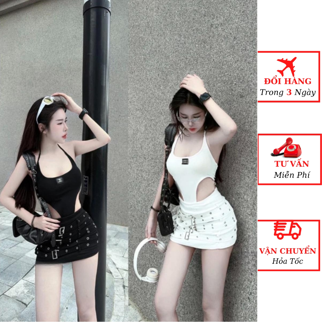 ผู้หญิง ชุด บอดี้สูทเสื้อกล้ามพร้อมกระโปรงหัวเข็มขัดสั้นเซ็กซี่และบอดี้สูท