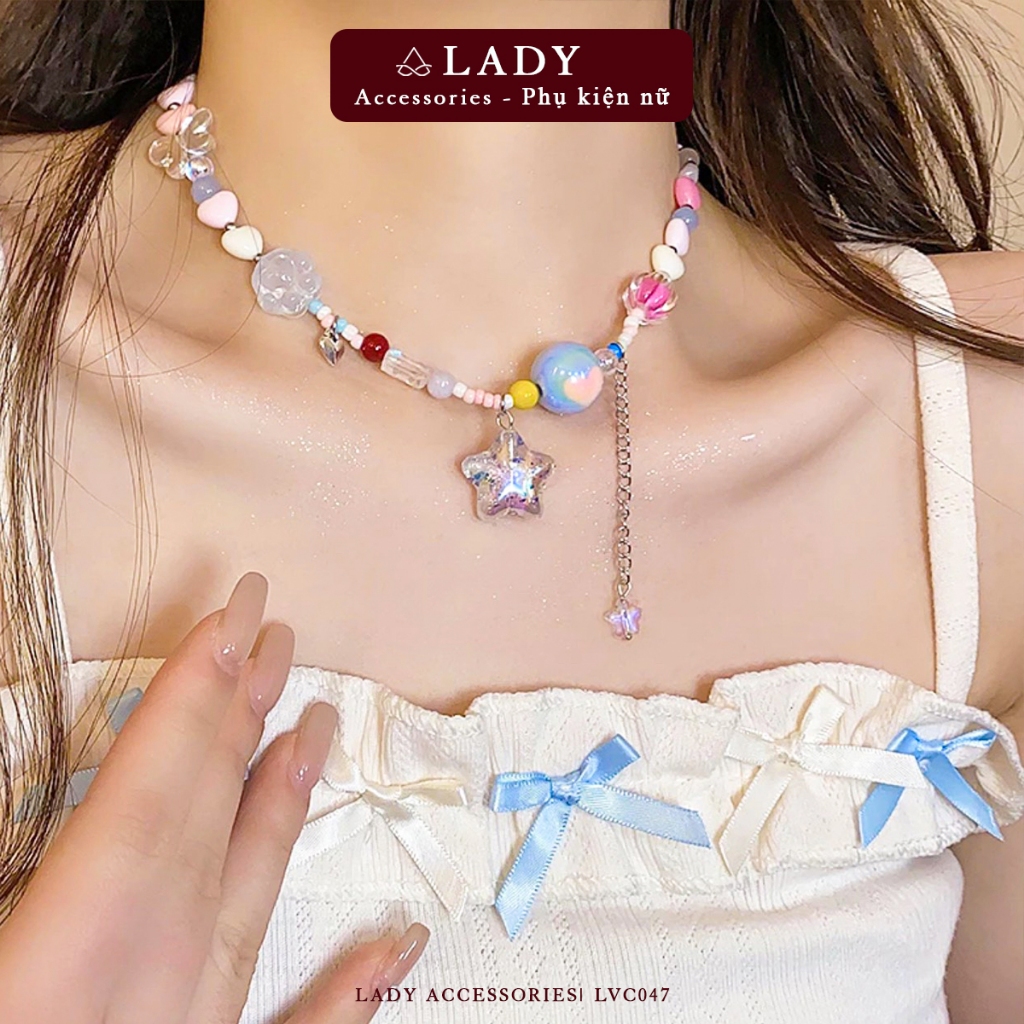 สร้อยคอลูกปัดสีสันสดใสพร้อมจี้รูปดาวอุปกรณ์เสริมชายหาดและปาร์ตี้ Lady Accessories - LVC047