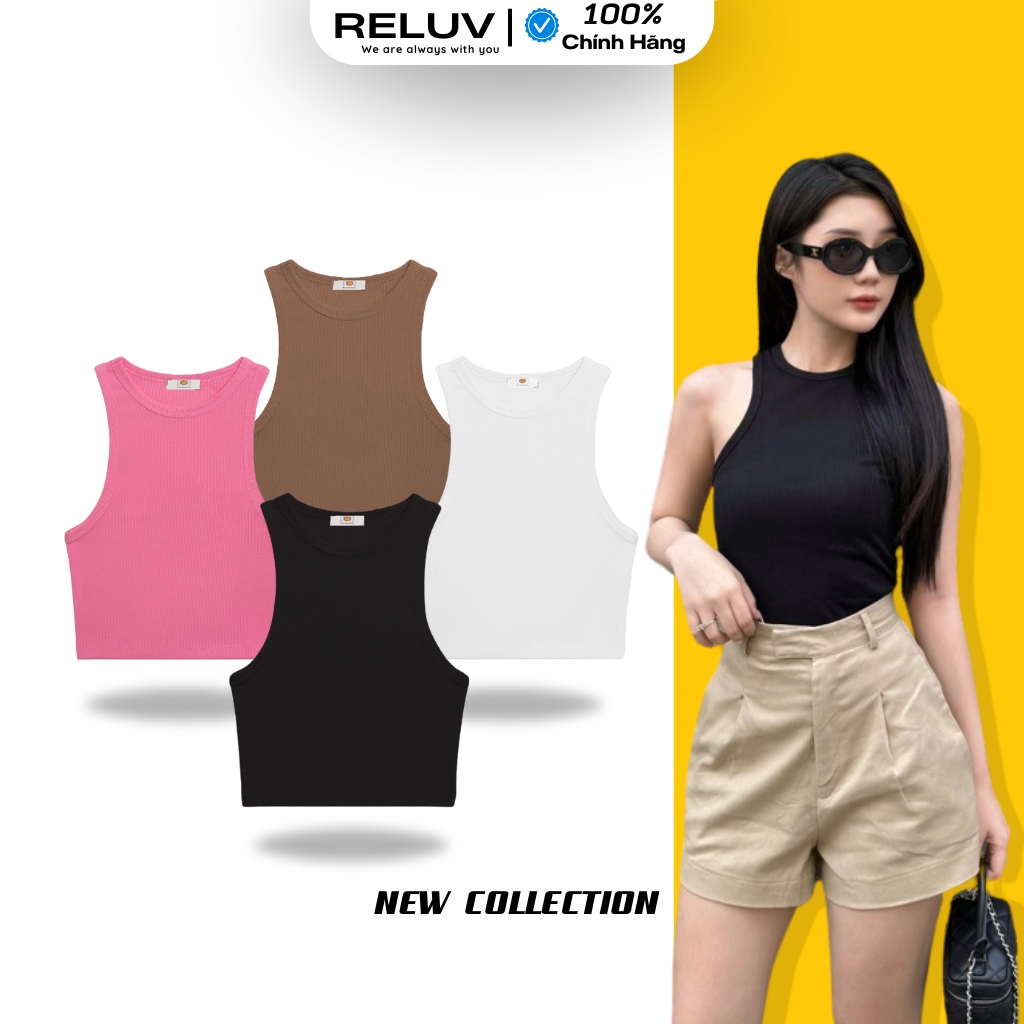 เสื้อกล้ามเสื้อครอปธรรมดาเข้ารูป Reluv ยางยืดจั๊มเนื้อนุ่ม รูปแบบพื้นฐาน - เสื้อครอปผู้หญิงธรรมดาพื้นฐาน 2 ขนาด - RELUV.STUDIO