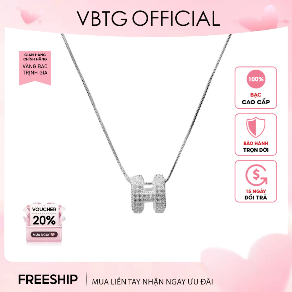 VBTG สร้อยคอเงินรูปตัว H สําหรับผู้หญิงพร้อมหิน - สร้อยคอเงิน S925 คุณภาพสูง VBTG6262SV