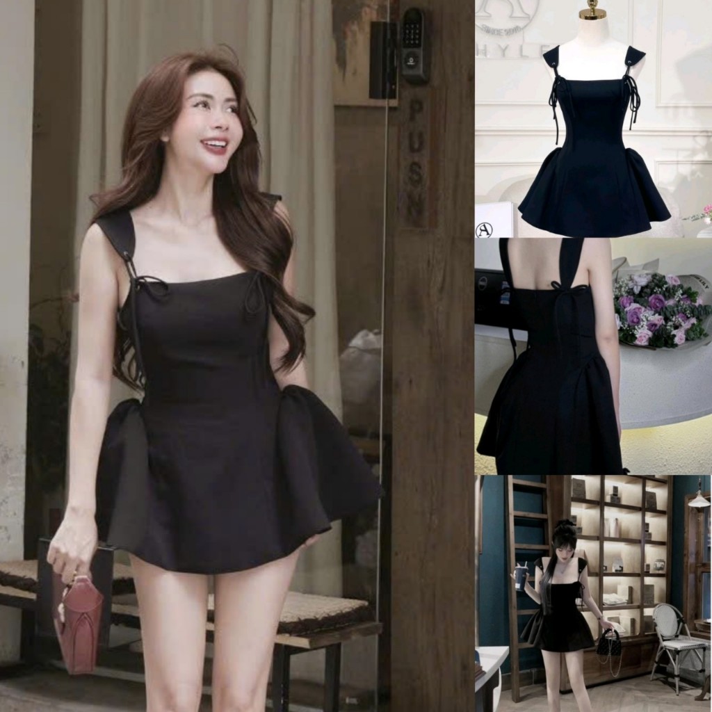 ดีไซน์เดรสปาร์ตี้เอวบาน 2 สาย 2 ชั้น มีฟองและซับใน [4 ไซส์ s,m,l,xl] มีสายสะพาย graceful สําหรับ