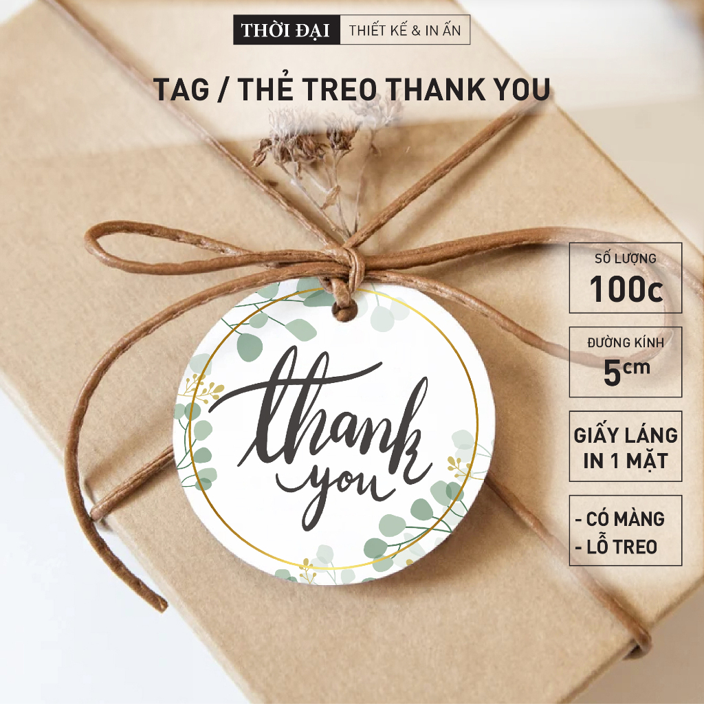 100c - Hang Tag / Paper hang Tag แหวนใบไม้ "ขอบคุณ" รอบ 5 ซม.