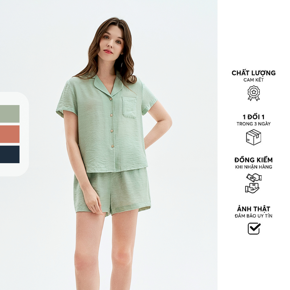 ชุดนอนคอปกแขนสั้น เซตปกผ้าไหม 2 ชิ้น และ 3 สี 411HO2004 ADEORE DRESS