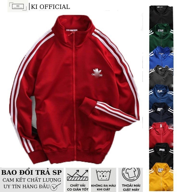 เสื้อแจ็คเก็ตกีฬา 3 แถบ ส่งออกจากเวียดนามสําหรับผู้ชายและผู้หญิงหนังโพลี 2 คุณภาพสูง