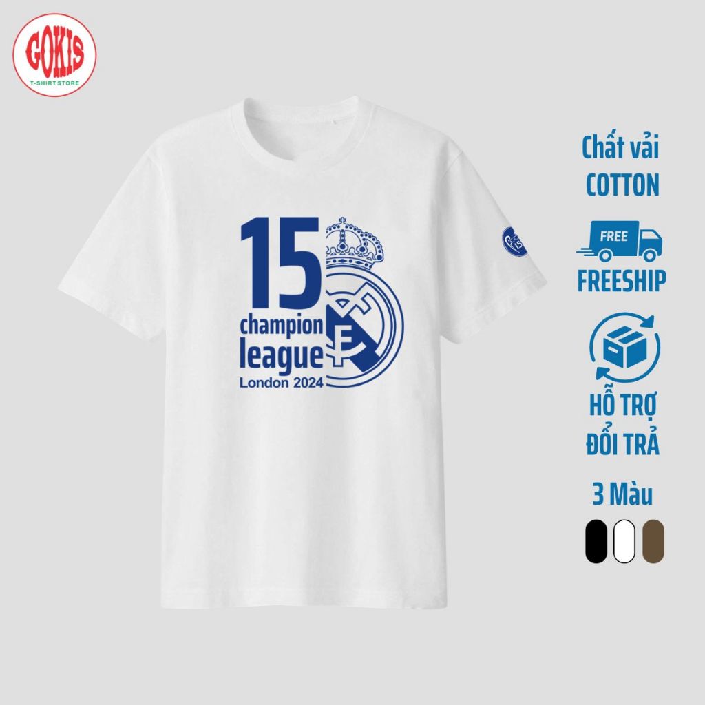 R.Madrid 15 ครั้ง C1 cup champion เสื้อยืดผ้าฝ้ายหนาเย็น - เสื้อยืดไซส์ใหญ่ 100kg Gokis shop