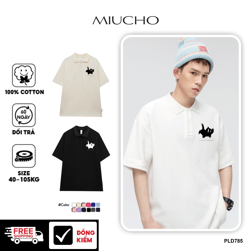 เสื้อโปโลผู้ชายทรงแบน PLD785 เสื้อคอเต่าผ้าฝ้ายแขนสั้น Miucho Man พิมพ์พื้นฐาน