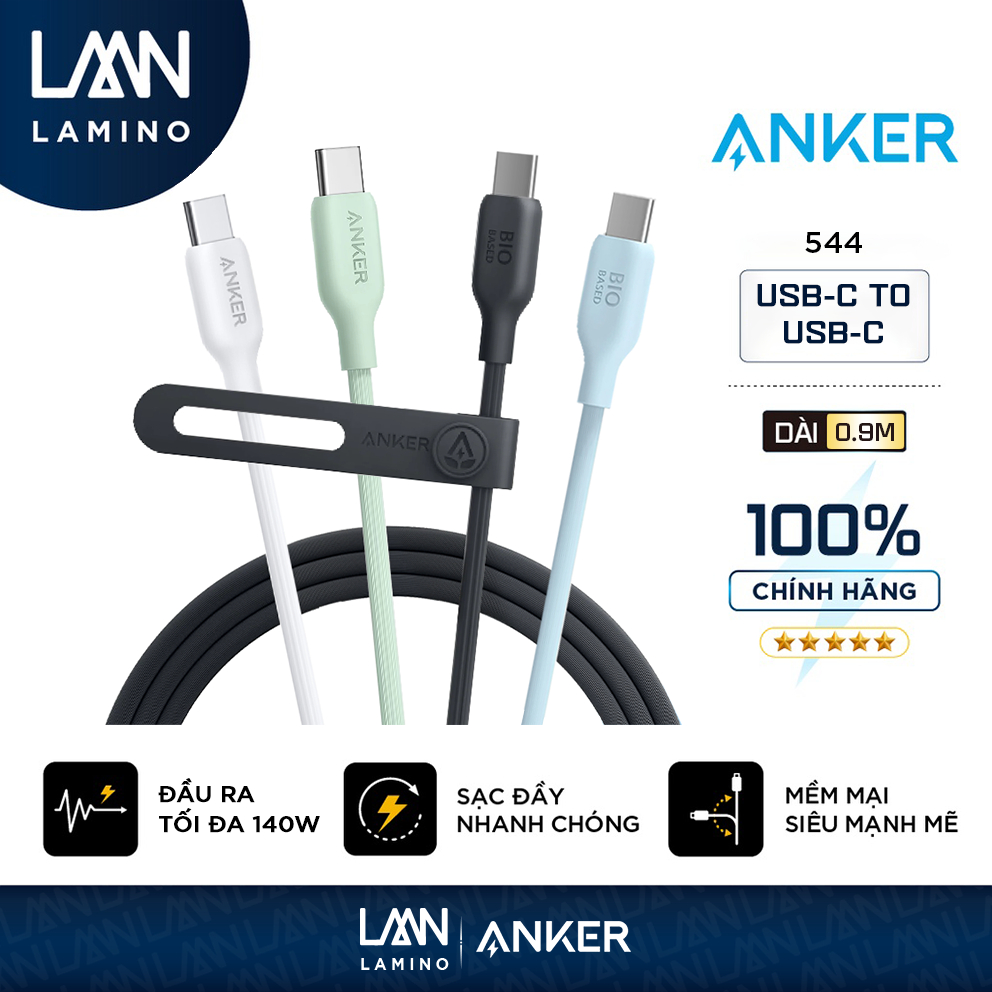 Cáp sạc Anker 544 A80F1 USB-C to USB-C hỗ trợ sạc nhanh công suất 140W dài 0.9m TPE KHÔNG DÙNG CHO I