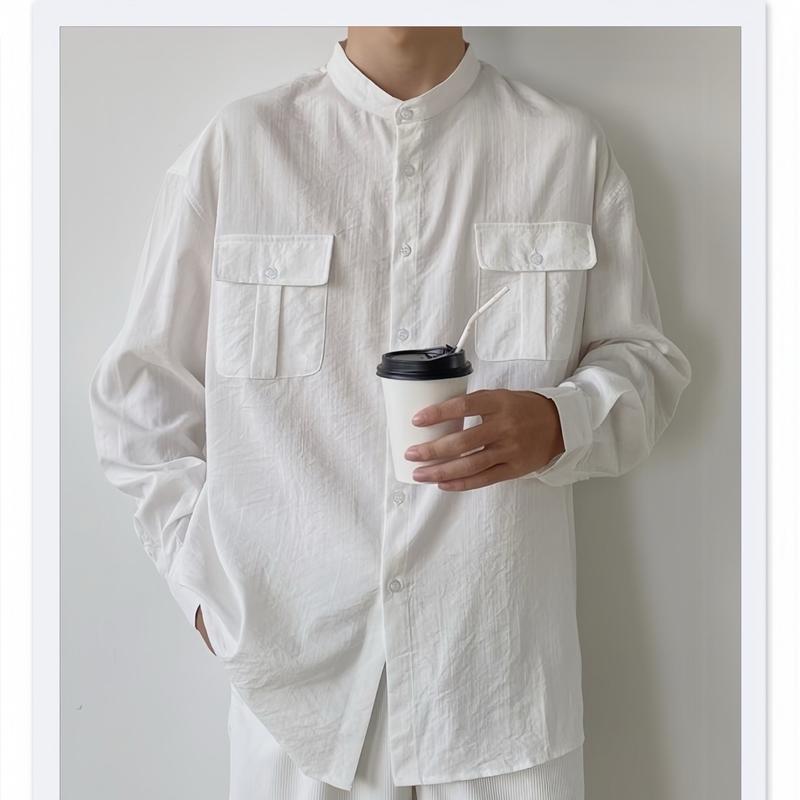 PN.STORE 1993 เสื้อคอปก มีกระเป๋า 2 กล่อง วัสดุเท่ๆ รูปทรงคริสต์มาสอ่อนเยาว์ Menswear Men