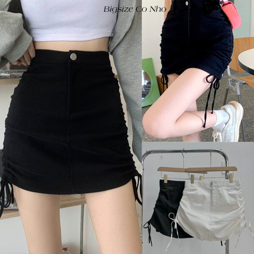 ขนาดใหญ่ กระโปรงเชือกรูดเอวสูงสีกากีพร้อมชุดชั้นในแต่งเอว,กระโปรงเอวสูงไซส์ใหญ่ รหัส CVKAKI