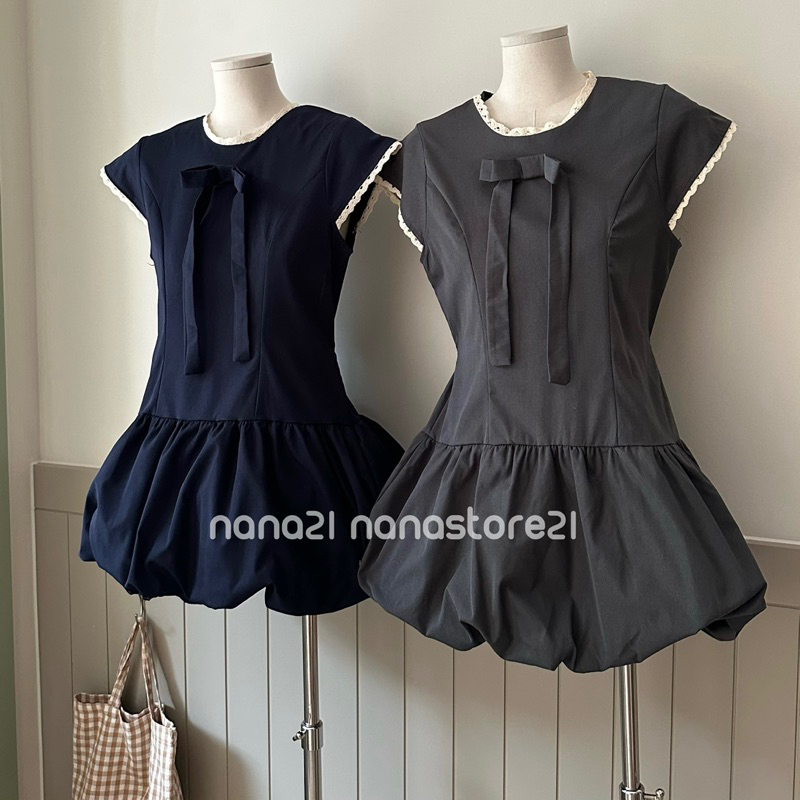 V3606 Nana21 ชุดเดรสลูกไม้โบว์ Nanastore21