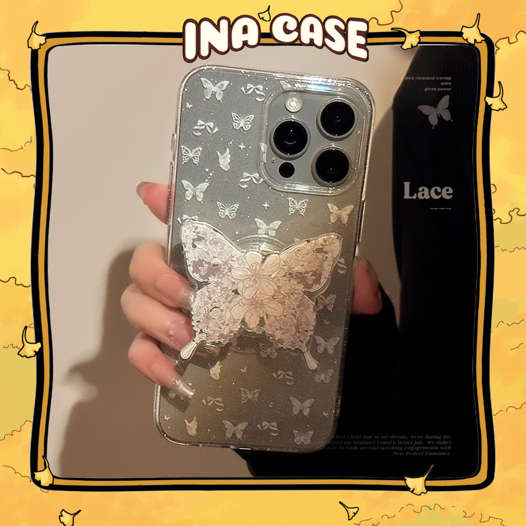 เคสไอโฟนลายผีเสื้อสีขาว 16promax/ 16pro/ 16plus/ 16/ 15promax/ 15pro/ 15/ 14promax/ 14pro/ 14/ 13pro