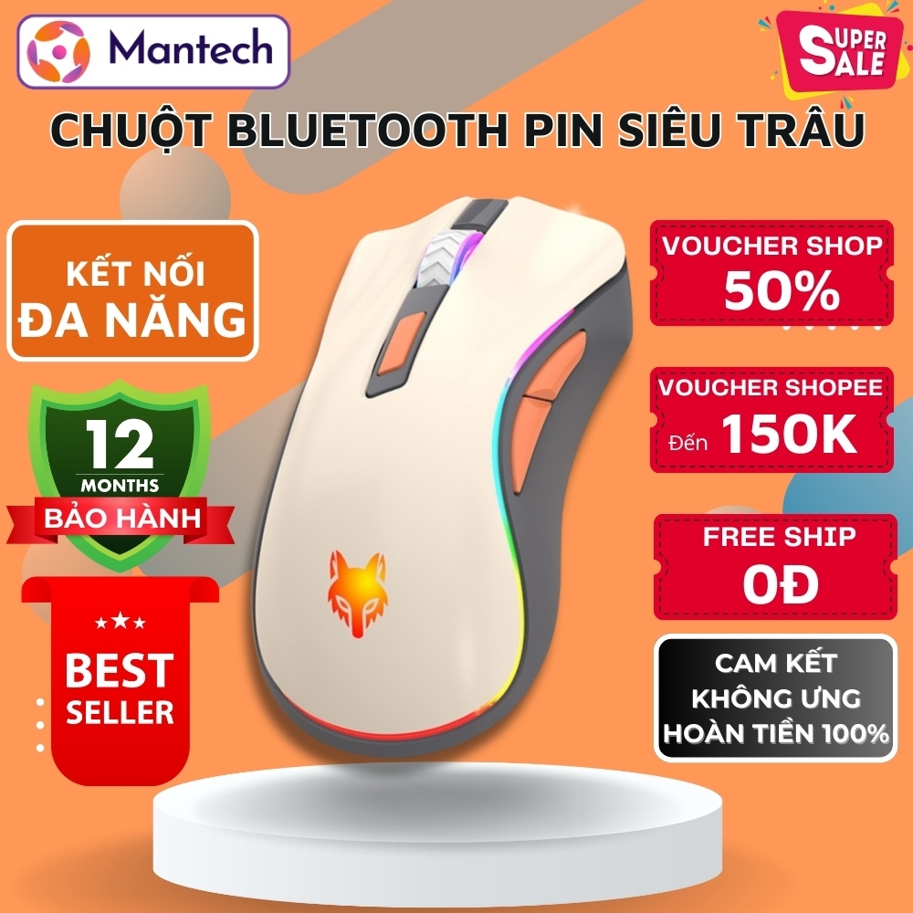 เมาส์เล่นเกมไร้สาย Mantech H52 ใหม่ 2025 RGB Led, แบตเตอรี่ที่แข็งแกร่งเป็นพิเศษ, โหมดการเชื่อมต่อบล