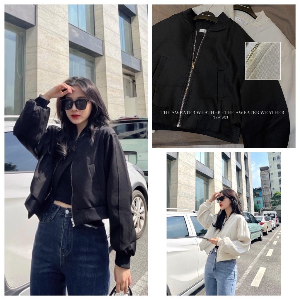 (มีจําหน่าย) MOTWO.- เสื้อแจ็คเก็ตบอมเบอร์สีกากีครอปพร้อมหัวเข็มขัดโลหะและวัสดุเคลือบ 2 ชั้นหนา ulzz
