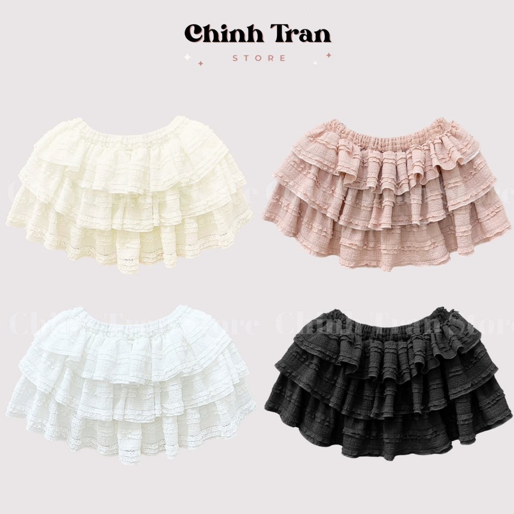 กระโปรงบาน 3 ชั้น Coquette น่ารักพร้อมกางเกงป้องกัน Freesize - ร้าน Chinh Tran