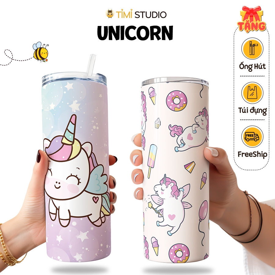 Unicorn Thermos Bottle - 600ml - ฟรีกระเป๋าถือ - Studio Meticulous